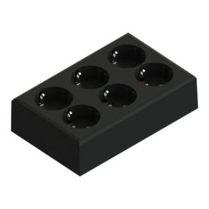 Edge 6 way socket black 16A+Earth for surface mounting